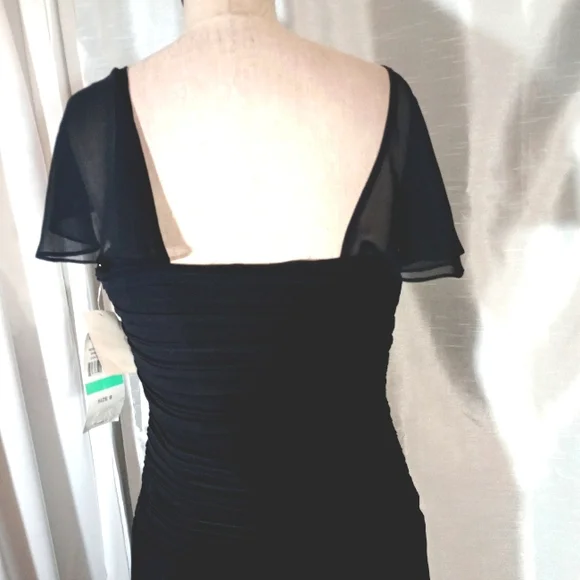 S.L Fashions Tag Maxi Dress, Black, Fohrmal Square Neck, Pleated, Sheer, 8 - Picture 9 of 15